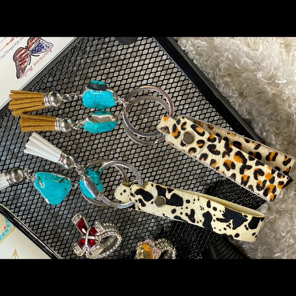 Pick TWO for the listed price!! Leather Wristlet Keychain w/Turquoise & Fringe - Picture 2 of 6